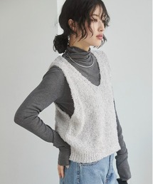 ANGIE | リボンヤーン Vネック ニットベスト(ベスト)