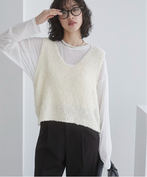 ANGIE（アンジー）の「リボンヤーン Vネック ニットベスト（ベスト・レディース・アイボリー/チャコールグレー/ライトグレー・FREE）」の21枚目の写真