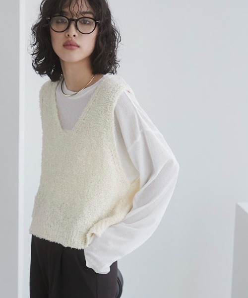 ANGIE（アンジー）の「リボンヤーン Vネック ニットベスト（ベスト・レディース・アイボリー/チャコールグレー/ライトグレー・FREE）」の20枚目の写真