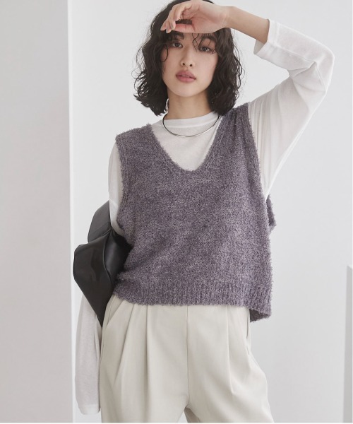 ANGIE（アンジー）の「リボンヤーン Vネック ニットベスト（ベスト・レディース・アイボリー/チャコールグレー/ライトグレー・FREE）」の11枚目の写真