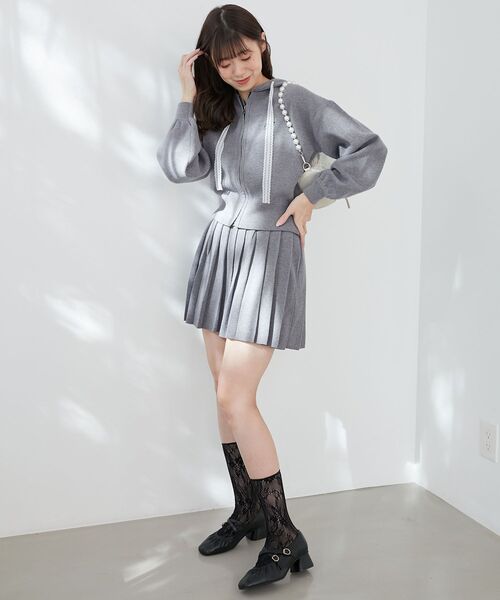 MAJESTIC LEGON（マジェスティックレゴン）の「ニットプリーツミニスカパン（スカート・レディース・ブラック/グレー/アイボリー・MEDIUM）」の12枚目の写真