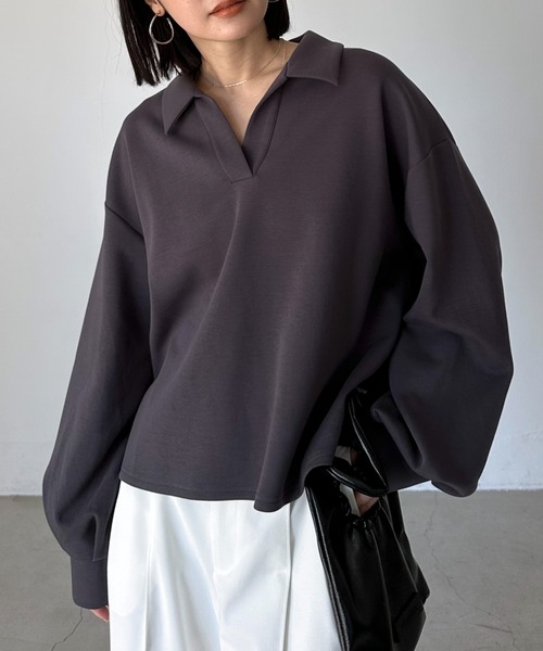 Doux archives（ドゥアルシーヴ）の「ダンボールスキッパープルオーバー（Tシャツ/カットソー・レディース・ベージュ/ミント/チャコールグレー・38）」の2枚目の写真