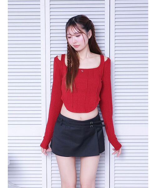 EATME（イートミー）の「カットアウトショルダーリブTOP（Tシャツ/カットソー・レディース・アイボリー/グレー/レッド/ピンク・FREE）」の4枚目の写真