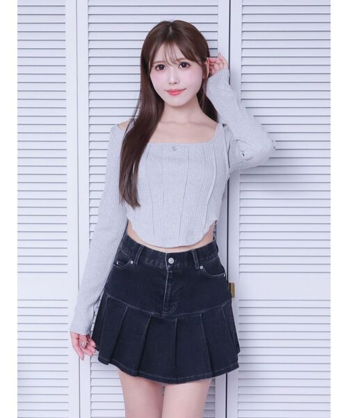 セール】カットアウトショルダーリブTOP（Tシャツ/カットソー