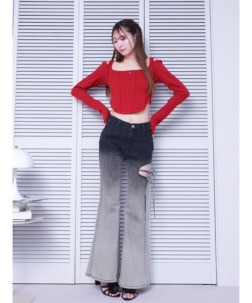 EATME カットアウトショルダーリブTOP［即購入不可］ イートミー EATME カットアウトショルダーリブTOP （グレー