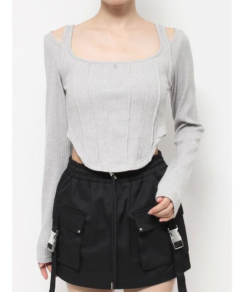 EATME（イートミー）の「カットアウトショルダーリブTOP（Tシャツ/カットソー・レディース・アイボリー/グレー/レッド/ピンク・FREE）」の16枚目の写真