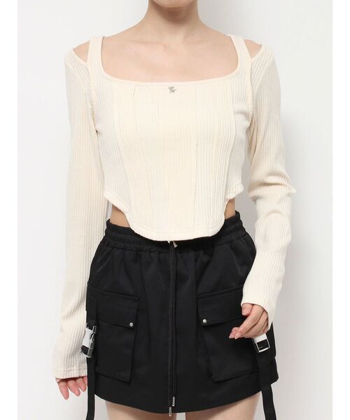 セール】カットアウトショルダーリブTOP（Tシャツ/カットソー