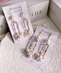 【RosraiE】コットンパールウェーブフレームロング ピアス(MA)