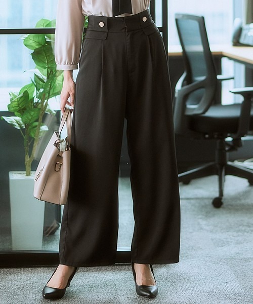 7days Life Styling（セブンデイズライフスタイリング）の「【しわになりにくい・ストレッチ】ハイウエスト金ボタンパンツ（とろみシリーズ）<大きいサイズ有>（スラックス・レディース・ブラック/ネイビー/モカ・LL/3L/S/M/L）」の2枚目の写真