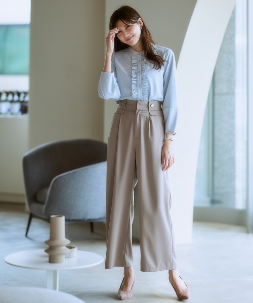 7days Life Styling（セブンデイズライフスタイリング）の「【しわになりにくい・ストレッチ】ハイウエスト金ボタンパンツ（とろみシリーズ）<大きいサイズ有>（スラックス・レディース・ブラック/ネイビー/モカ・LL/3L/S/M/L）」の22枚目の写真