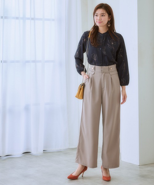 7days Life Styling（セブンデイズライフスタイリング）の「【しわになりにくい・ストレッチ】ハイウエスト金ボタンパンツ（とろみシリーズ）<大きいサイズ有>（スラックス・レディース・ブラック/ネイビー/モカ・LL/3L/S/M/L）」の4枚目の写真