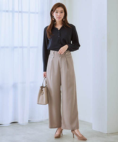 7days Life Styling（セブンデイズライフスタイリング）の「【しわになりにくい・ストレッチ】ハイウエスト金ボタンパンツ（とろみシリーズ）<大きいサイズ有>（スラックス・レディース・ブラック/ネイビー/モカ・LL/3L/S/M/L）」の5枚目の写真