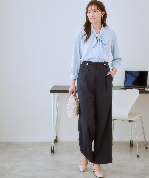 7days Life Styling（セブンデイズライフスタイリング）の「【しわになりにくい・ストレッチ】ハイウエスト金ボタンパンツ（とろみシリーズ）<大きいサイズ有>（スラックス・レディース・ブラック/ネイビー/モカ・LL/3L/S/M/L）」の8枚目の写真