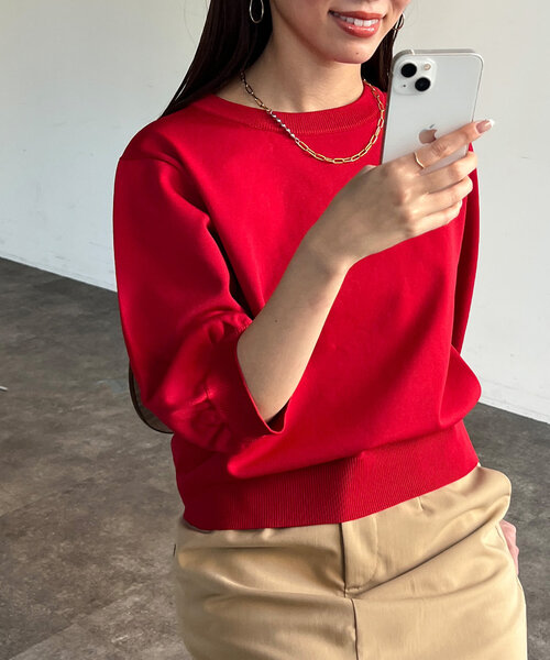Chez toi(シェトワ)の「5分袖コンパクトニット(ニット/セーター・レディース・アイボリー/ブラック/ホワイト/レッド・FREE)」の4枚目の写真