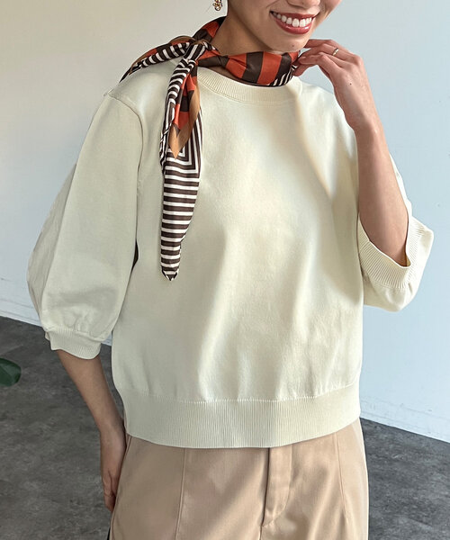 Chez toi(シェトワ)の「5分袖コンパクトニット(ニット/セーター・レディース・アイボリー/ブラック/ホワイト/レッド・FREE)」の3枚目の写真