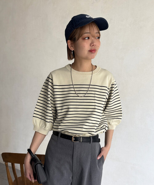 Chez toi(シェトワ)の「5分袖コンパクトニット(ニット/セーター・レディース・アイボリー/ブラック/ホワイト/レッド・FREE)」の8枚目の写真