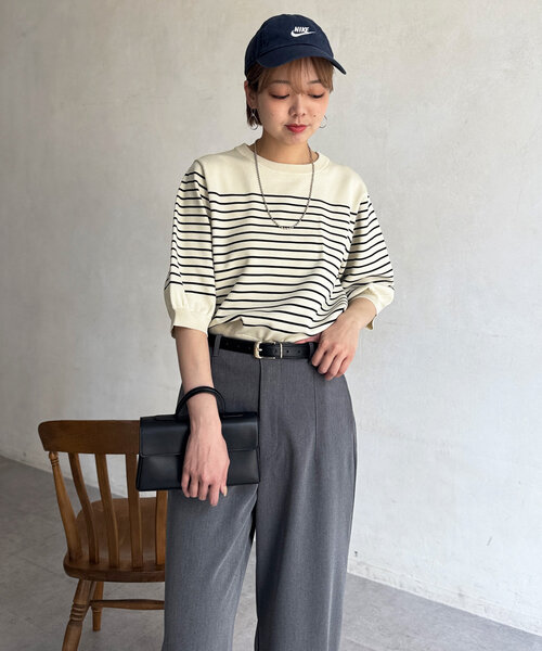 Chez toi(シェトワ)の「5分袖コンパクトニット(ニット/セーター・レディース・アイボリー/ブラック/ホワイト/レッド・FREE)」の9枚目の写真