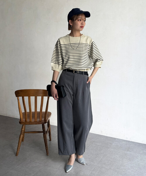 Chez toi(シェトワ)の「5分袖コンパクトニット(ニット/セーター・レディース・アイボリー/ブラック/ホワイト/レッド・FREE)」の10枚目の写真