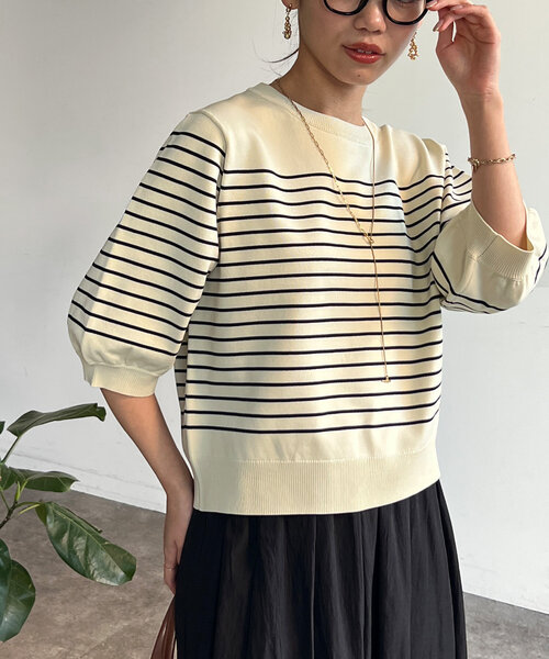 Chez toi(シェトワ)の「5分袖コンパクトニット(ニット/セーター・レディース・アイボリー/ブラック/ホワイト/レッド・FREE)」の13枚目の写真