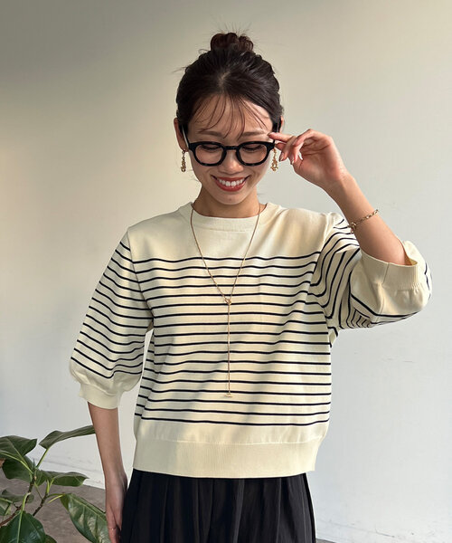 Chez toi(シェトワ)の「5分袖コンパクトニット(ニット/セーター・レディース・アイボリー/ブラック/ホワイト/レッド・FREE)」の14枚目の写真