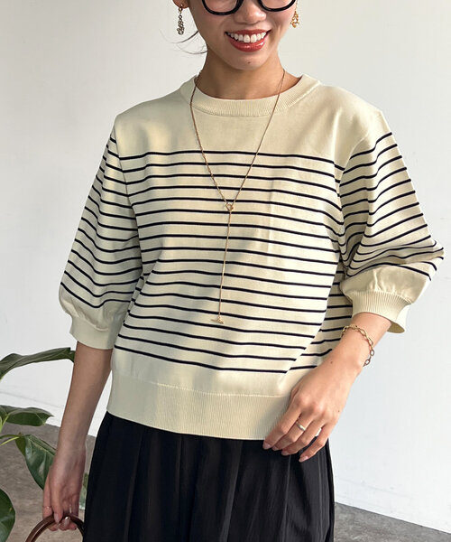 Chez toi(シェトワ)の「5分袖コンパクトニット(ニット/セーター・レディース・アイボリー/ブラック/ホワイト/レッド・FREE)」の16枚目の写真