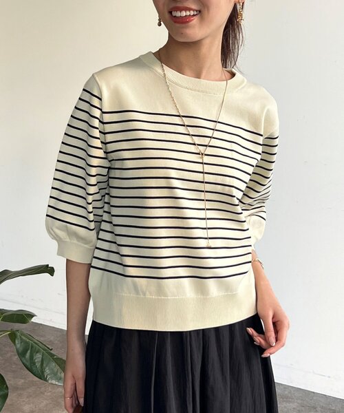 Chez toi(シェトワ)の「5分袖コンパクトニット(ニット/セーター・レディース・アイボリー/ブラック/ホワイト/レッド・FREE)」の17枚目の写真