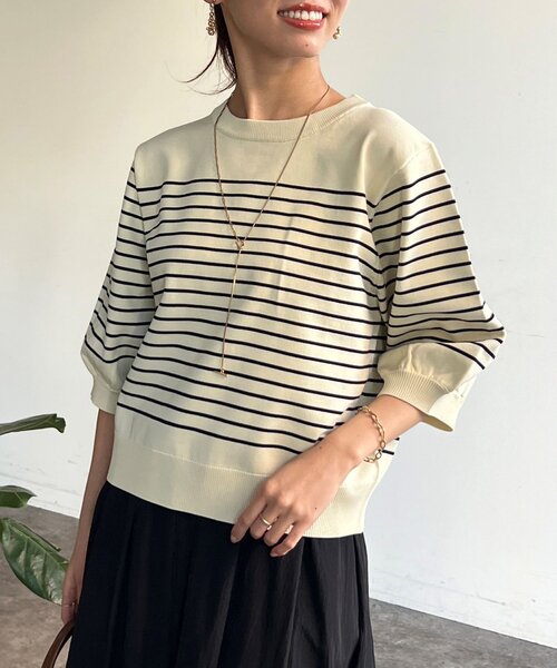 Chez toi(シェトワ)の「5分袖コンパクトニット(ニット/セーター・レディース・アイボリー/ブラック/ホワイト/レッド・FREE)」の18枚目の写真