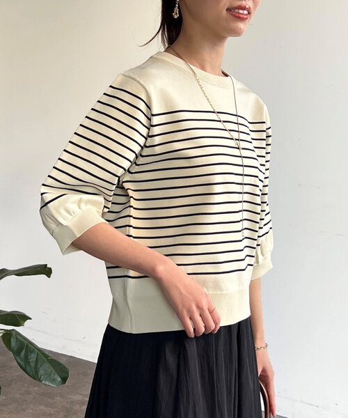 Chez toi(シェトワ)の「5分袖コンパクトニット(ニット/セーター・レディース・アイボリー/ブラック/ホワイト/レッド・FREE)」の19枚目の写真