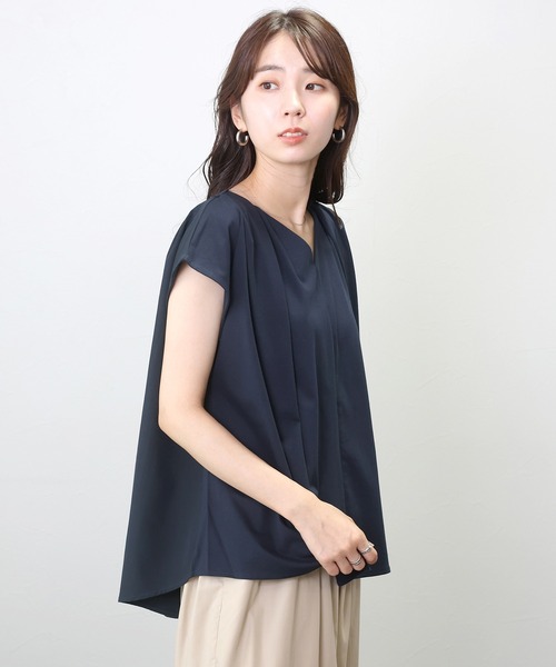 Aletta vita(アレッタビータ)の「シルケットコットン異素材切替プルオーバー(Tシャツ/カットソー・レディース・ブラック/ネイビー/ダークブラウン・FREE)」の1枚目の写真