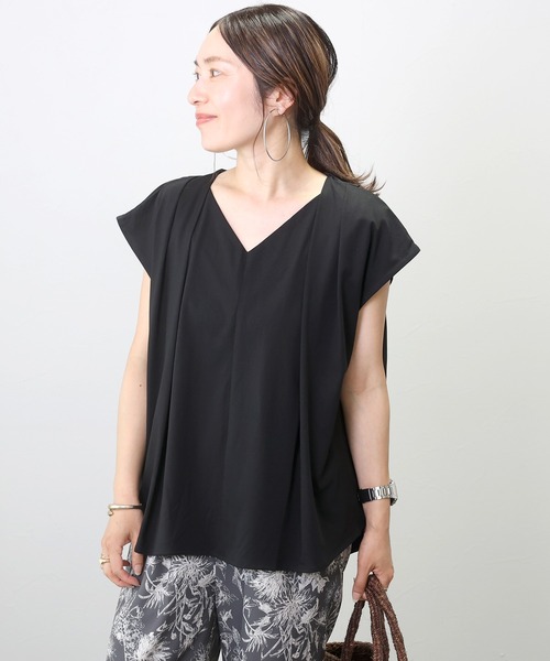 Aletta vita(アレッタビータ)の「シルケットコットン異素材切替プルオーバー(Tシャツ/カットソー・レディース・ブラック/ネイビー/ダークブラウン・FREE)」の8枚目の写真