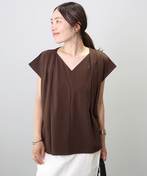 Aletta vita(アレッタビータ)の「シルケットコットン異素材切替プルオーバー(Tシャツ/カットソー・レディース・ブラック/ネイビー/ダークブラウン・FREE)」の21枚目の写真