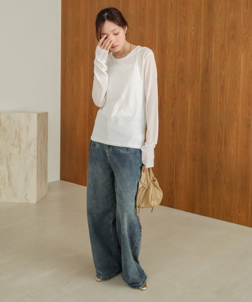 Bab（バブ）の「【2点セット】レイヤードセットシアーカットソー（Tシャツ/カットソー・レディース・オフホワイト/ライトブルー/ブラック・FREE）」の6枚目の写真