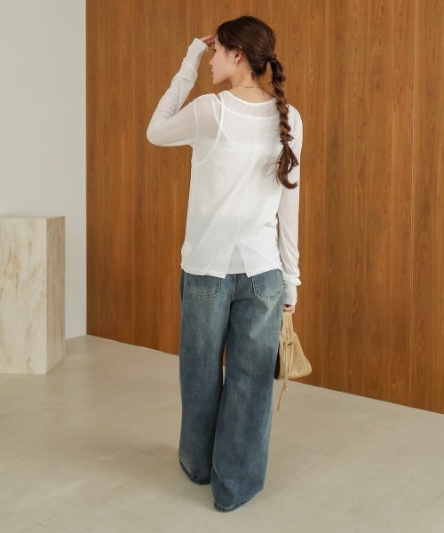 Bab（バブ）の「【2点セット】レイヤードセットシアーカットソー（Tシャツ/カットソー・レディース・オフホワイト/ライトブルー/ブラック・FREE）」の10枚目の写真