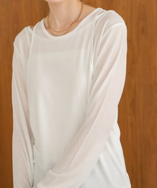 Bab（バブ）の「【2点セット】レイヤードセットシアーカットソー（Tシャツ/カットソー・レディース・オフホワイト/ライトブルー/ブラック・FREE）」の14枚目の写真