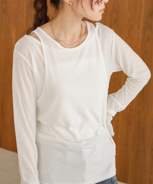 Bab（バブ）の「【2点セット】レイヤードセットシアーカットソー（Tシャツ/カットソー・レディース・オフホワイト/ライトブルー/ブラック・FREE）」の16枚目の写真