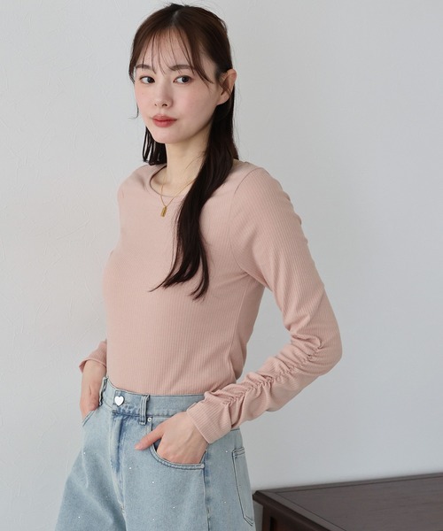 BLUEEAST(ブルーイースト)の「シャーリング袖カットソー(Tシャツ/カットソー・レディース・ホワイト/ブラック/ベージュ/ピンクベージュ/ブラウン・MEDIUM)」の22枚目の写真