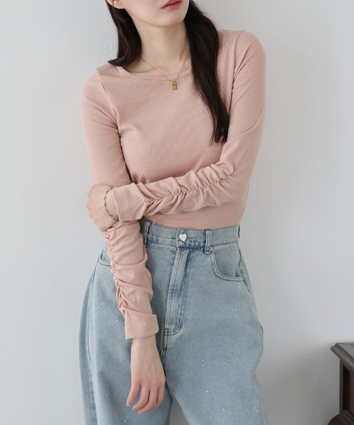 BLUEEAST(ブルーイースト)の「シャーリング袖カットソー(Tシャツ/カットソー・レディース・ホワイト/ブラック/ベージュ/ピンクベージュ/ブラウン・MEDIUM)」の20枚目の写真