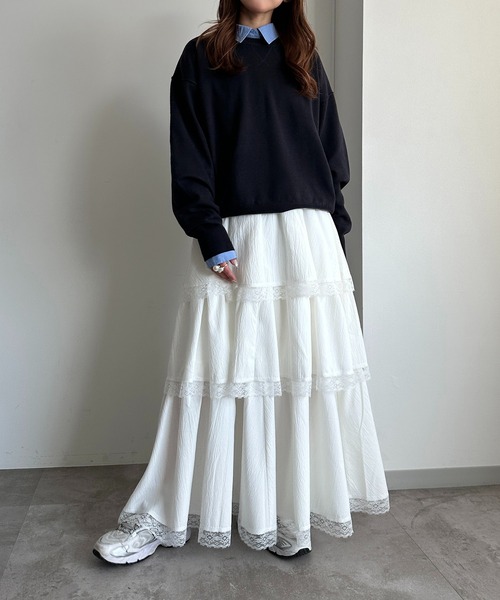 apres jour mignon(アプレジュールミニョン)の「レースツキティアードロングスカート【ZOZOTOWN限定アイテム】(スカート・レディース・オフホワイト/ブラック・X-LARGE/MEDIUM/SMALL)」の5枚目の写真