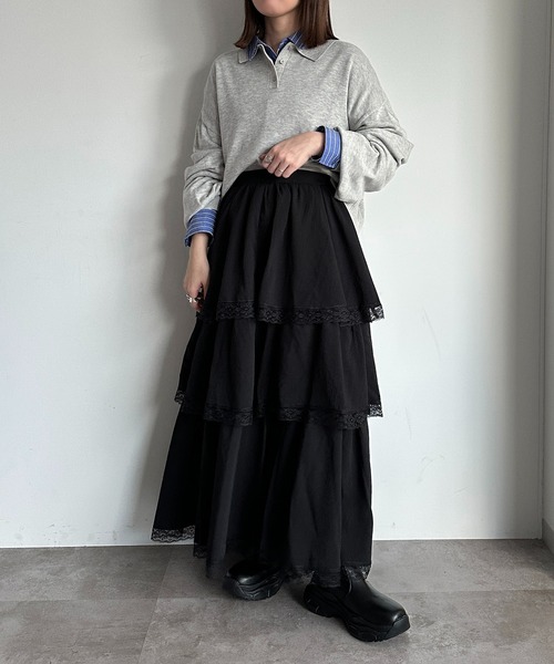 apres jour mignon(アプレジュールミニョン)の「レースツキティアードロングスカート【ZOZOTOWN限定アイテム】(スカート・レディース・オフホワイト/ブラック・X-LARGE/MEDIUM/SMALL)」の11枚目の写真
