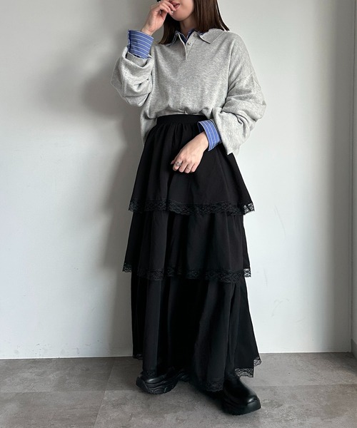 apres jour mignon(アプレジュールミニョン)の「レースツキティアードロングスカート【ZOZOTOWN限定アイテム】(スカート・レディース・オフホワイト/ブラック・X-LARGE/MEDIUM/SMALL)」の12枚目の写真