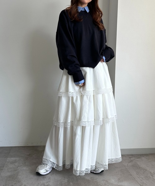 apres jour mignon(アプレジュールミニョン)の「レースツキティアードロングスカート【ZOZOTOWN限定アイテム】(スカート・レディース・オフホワイト/ブラック・X-LARGE/MEDIUM/SMALL)」の16枚目の写真