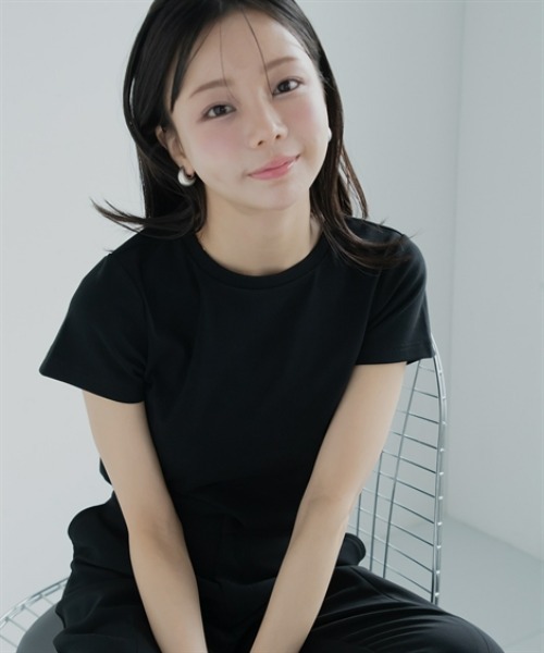 Petitjo(プッチージョ)の「小さいサイズ 綿混コンパクトTシャツ 低身長さん・小柄女性(Tシャツ/カットソー・レディース・ホワイト/ブルー/ベージュ/ブラック・PL/PSS/PS/PM)」の2枚目の写真