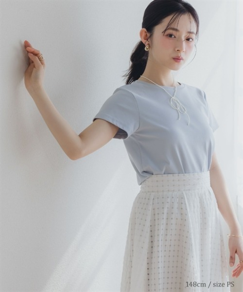 Petitjo（プッチージョ）の「小さいサイズ　綿混コンパクトTシャツ　低身長さん・小柄女性（Tシャツ/カットソー・レディース・ホワイト/ブルー・PL/PSS/PS/PM）」の8枚目の写真