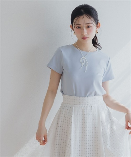 Petitjo（プッチージョ）の「小さいサイズ　綿混コンパクトTシャツ　低身長さん・小柄女性（Tシャツ/カットソー・レディース・ホワイト/ブルー・PL/PSS/PS/PM）」の9枚目の写真