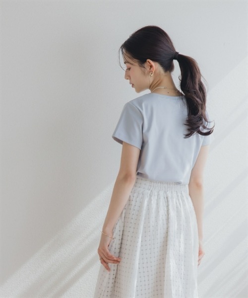 Petitjo（プッチージョ）の「小さいサイズ　綿混コンパクトTシャツ　低身長さん・小柄女性（Tシャツ/カットソー・レディース・ホワイト/ブルー・PL/PSS/PS/PM）」の10枚目の写真