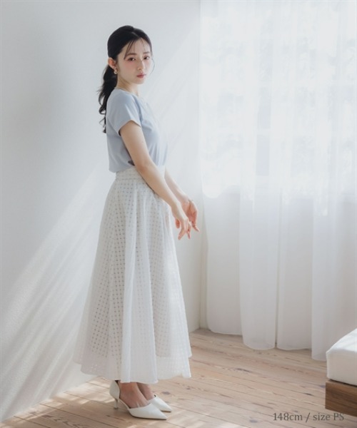 Petitjo（プッチージョ）の「小さいサイズ　綿混コンパクトTシャツ　低身長さん・小柄女性（Tシャツ/カットソー・レディース・ホワイト/ブルー・PL/PSS/PS/PM）」の7枚目の写真