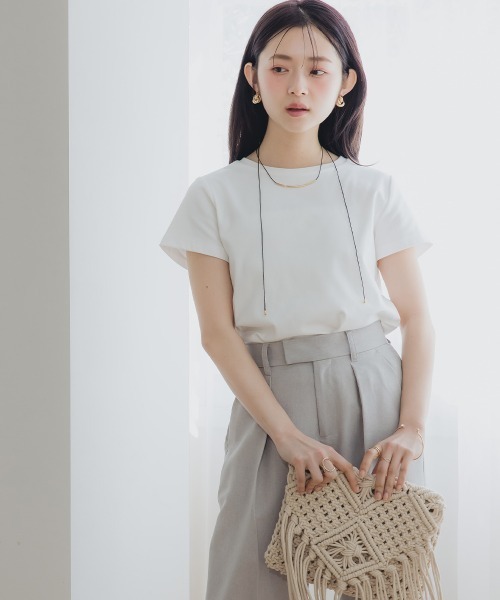 Petitjo（プッチージョ）の「小さいサイズ　綿混コンパクトTシャツ　低身長さん・小柄女性（Tシャツ/カットソー・レディース・ホワイト/ブルー・PL/PSS/PS/PM）」の12枚目の写真