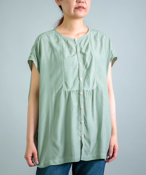 ブラウス シャツ 「 OMNIGOD womens / オムニゴッド 」 レーヨンキュプラシルク アトリエフレンチスリーブシャツ レディース OMNIGOD womens / オムニゴッド ] レーヨンキュプラシルク