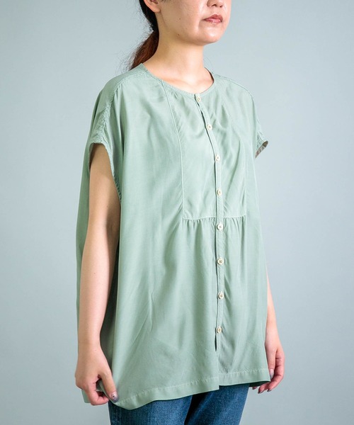 OMNIGOD（オムニゴッド）の「[ OMNIGOD womens / オムニゴッド ] レーヨンキュプラシルク アトリエフレンチスリーブシャツ（シャツ/ブラウス・レディース・ミント/ボルドー/チャコールグレー・FREE）」の4枚目の写真