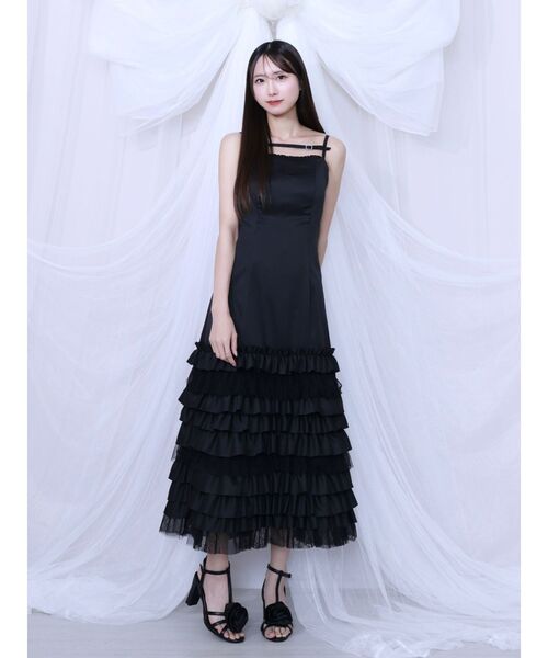 EATME（イートミー）の「フリルキャミワンピース（ワンピース・レディース・ブラック/オフホワイト・FREE）」の4枚目の写真